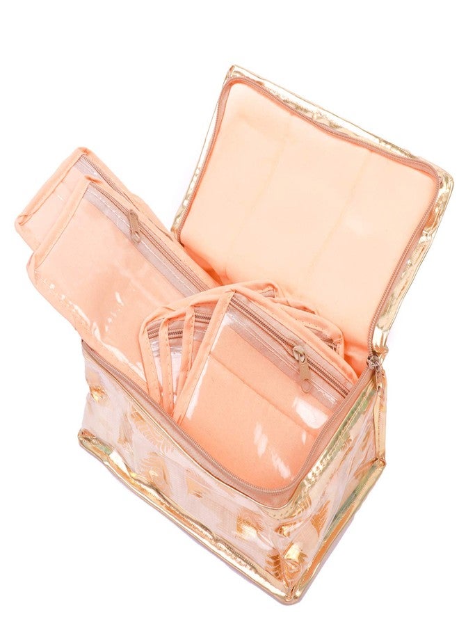 Ankit Traders Women's fabric Makeup Cosmetic Necklace Earrings Vanity Jewelry Organizer Pouches Traveling Kit (Golden-1.) 8 Flaps Sizes - 14.5x23x11 cm - Image 5