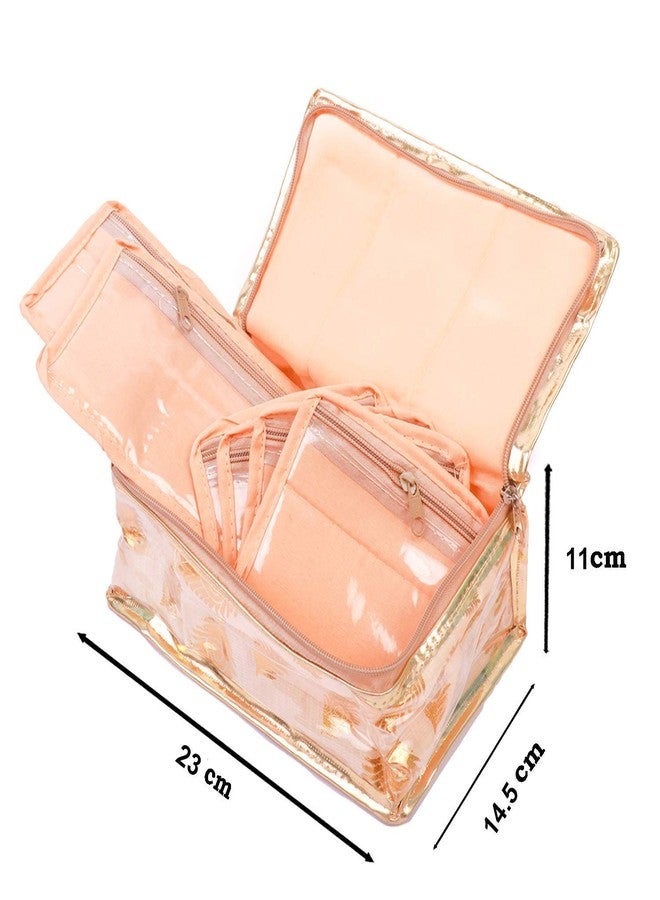 Ankit Traders Women's fabric Makeup Cosmetic Necklace Earrings Vanity Jewelry Organizer Pouches Traveling Kit (Golden-1.) 8 Flaps Sizes - 14.5x23x11 cm - Image 4