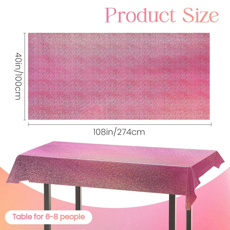 Just Shimmer Pink & Fuchsia Red Holographic Tablecloth 40" x 108" Hot Pink Party Decoration Valentine's Day Birthday Party Table Decor Iridescence Plastic Table Cloth for Baby Shower Bachelorette Supplies - Image 2