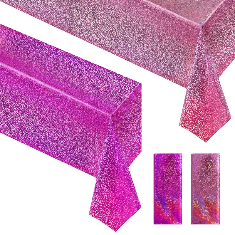 Just Shimmer Pink & Fuchsia Red Holographic Tablecloth 40" x 108" Hot Pink Party Decoration Valentine's Day Birthday Party Table Decor Iridescence Plastic Table Cloth for Baby Shower Bachelorette Supplies - Image 1