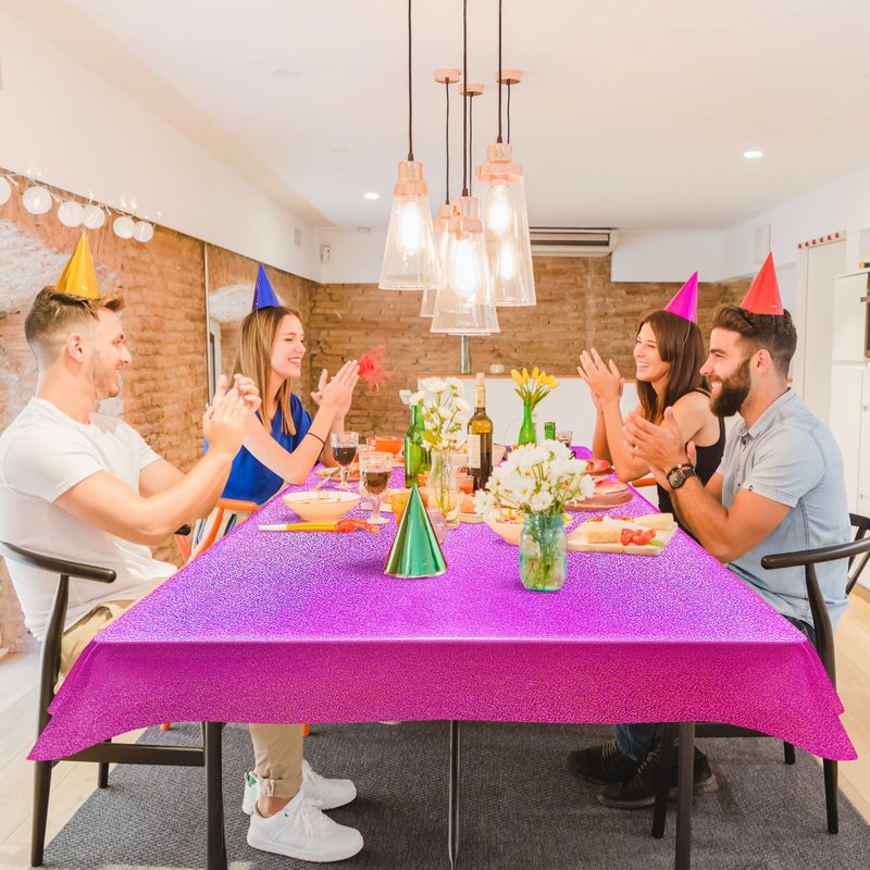 Just Shimmer Pink & Fuchsia Red Holographic Tablecloth 40" x 108" Hot Pink Party Decoration Valentine's Day Birthday Party Table Decor Iridescence Plastic Table Cloth for Baby Shower Bachelorette Supplies - Image 3