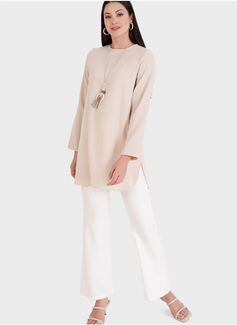 Refka by modanisa Crew Neck Knitted Tunic