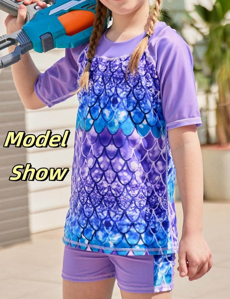 Lovekider Girls Bathing Suits Two Piece Set 11-12 Years 3D Purple Mermaid Scalse Swimsuits with Shorts for Beach Pool Cute Kids Animal Swimwear - Image 2