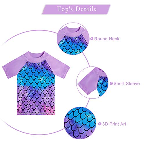 Lovekider Girls Bathing Suits Two Piece Set 11-12 Years 3D Purple Mermaid Scalse Swimsuits with Shorts for Beach Pool Cute Kids Animal Swimwear - Image 5