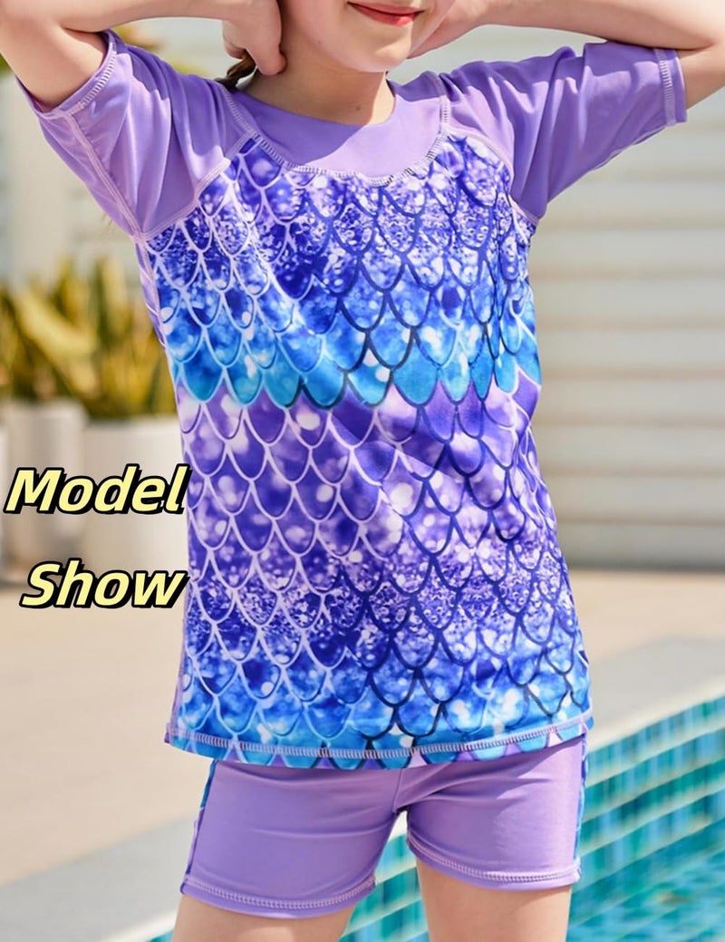 Lovekider Girls Bathing Suits Two Piece Set 11-12 Years 3D Purple Mermaid Scalse Swimsuits with Shorts for Beach Pool Cute Kids Animal Swimwear - Image 3