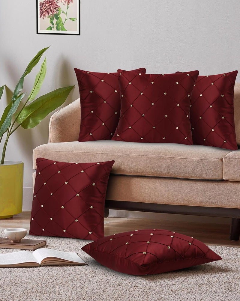 JDX Attractive Cushion Cover Set for Living Room and Sofa 8047_Red Velvet 250Tc - Image 1