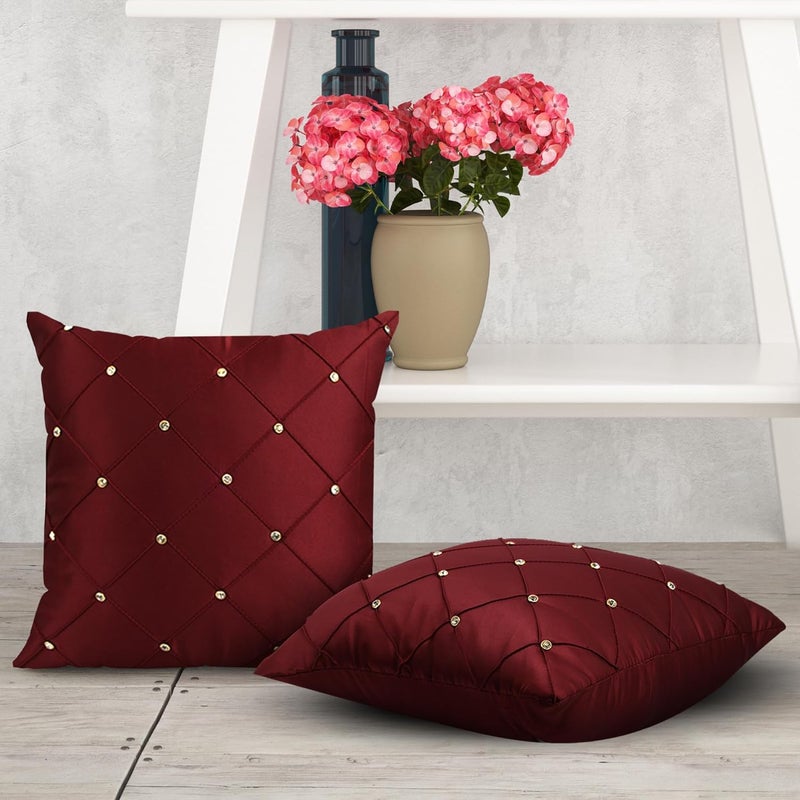 JDX Attractive Cushion Cover Set for Living Room and Sofa 8047_Red Velvet 250Tc - Image 3