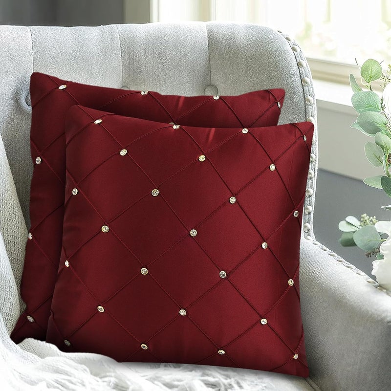 JDX Attractive Cushion Cover Set for Living Room and Sofa 8047_Red Velvet 250Tc - Image 2