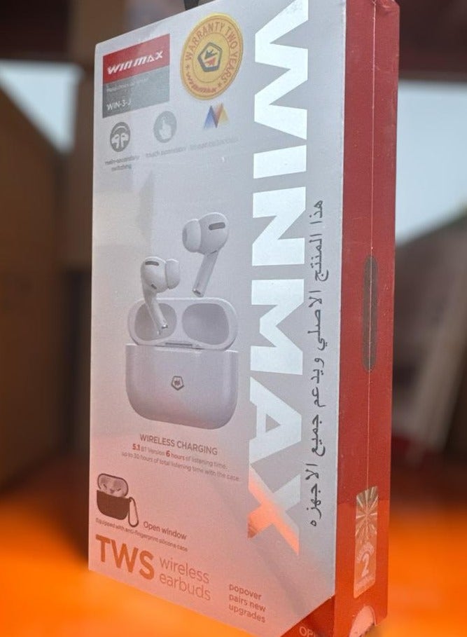 winmax win-3-j TWS Semi In-Ear Earphones Wireless Earbuds And Equipped With Anti-Fingerprint Silicon Case With Power Box Standard Version White - Image 2