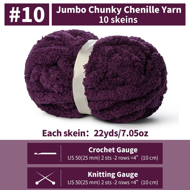 OMoiut 10 Pack of Deep Purple Soft Jumbo Chunky Yarn for Hand Knitting,Thick Blanket Yarn for Crocheting, #10 Super Bulky Yarns, 220yds/70.5oz Fluffy Chunky Chenille Yarns for Crocheting. - Image 2