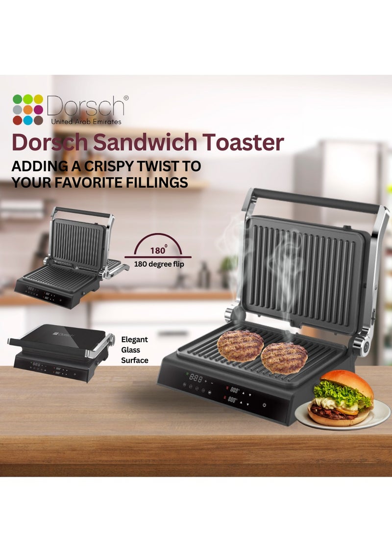 Dorsch Danish Design Sandwich Toaster with 180° Opening | 5 LED-Controlled Settings | Adjustable Grilling | Non-Stick Double-Sided Plates | Quick Heating 2000W | Durable Stainless Steel & Aluminum Build | Easy Cleaning & Multifunctional Design - Image 1