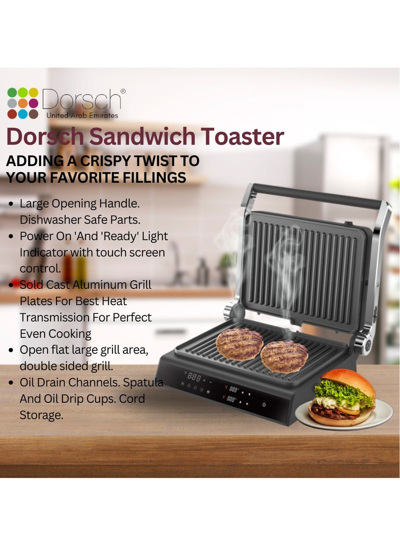 Dorsch Danish Design Sandwich Toaster with 180° Opening | 5 LED-Controlled Settings | Adjustable Grilling | Non-Stick Double-Sided Plates | Quick Heating 2000W | Durable Stainless Steel & Aluminum Build | Easy Cleaning & Multifunctional Design - Image 5