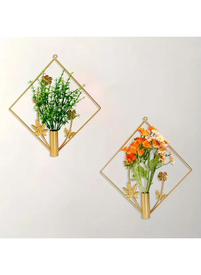 Metal Wall Hanging Vase Rhombus 1pc Gold Geometric Home Living Room Bedroom Bohemian Decor For Indoor Artificial Plants - Image 3