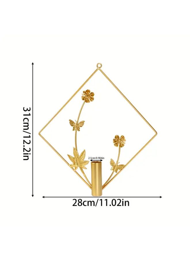Metal Wall Hanging Vase Rhombus 1pc Gold Geometric Home Living Room Bedroom Bohemian Decor For Indoor Artificial Plants - Image 4