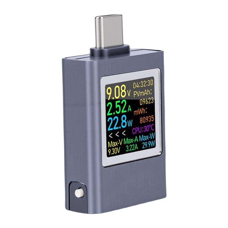 اختبار USB الرقمي من النوع C، مقياس طاقة متعدد الوظائف بشاشة ملونة لمراقبة الجهد والتيار - Image 2