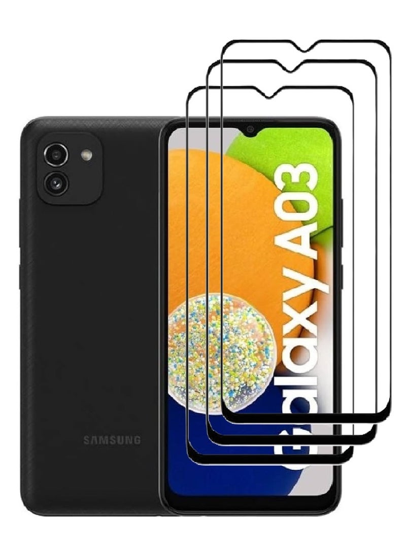 AINA 3 Pieces Tempered Glass Screen Protector 5D Designed For Samsung Galaxy A03 Full Glue Edge to Edge Full Screen Coverage And Bubble Free - Image 1