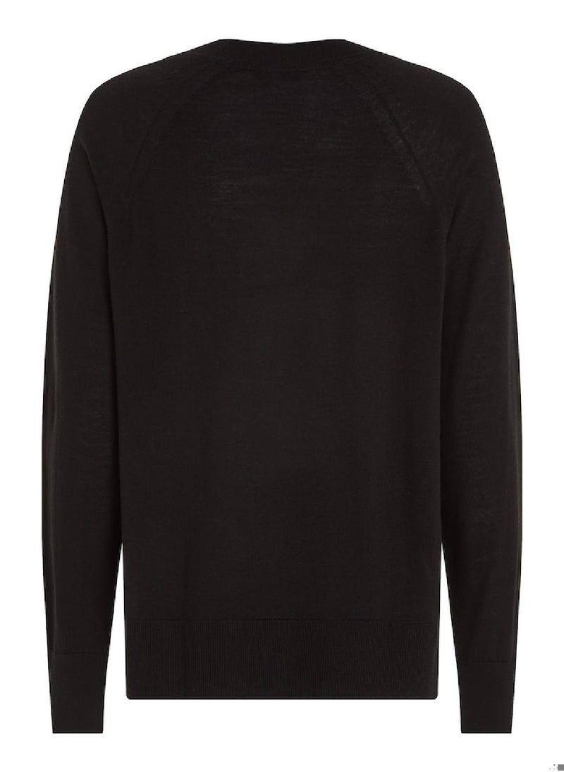 TOMMY HILFIGER - Women's Merino Wool Crew Neck Relaxed Jumper Sweater, Black - Image 1