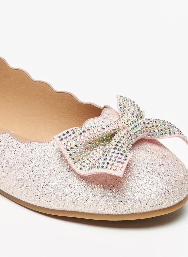 سيليست Girls' Glitter Textured Ballerina Shoes with Embellished Bow Applique