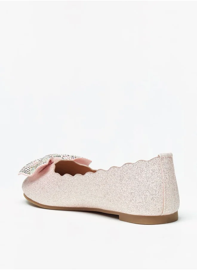 سيليست Girls' Glitter Textured Ballerina Shoes with Embellished Bow Applique