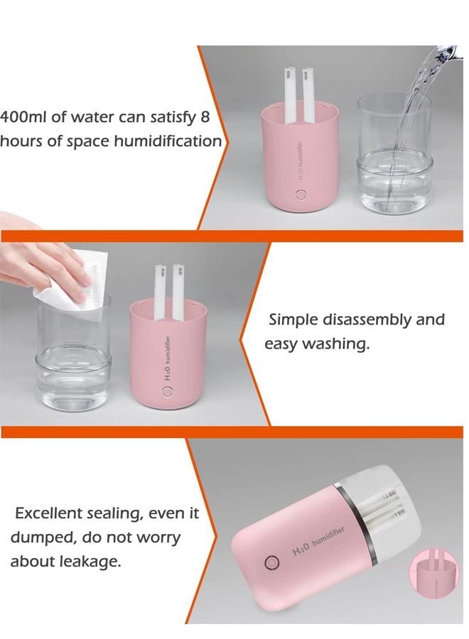 PADOM مرطب الهواء البارد من بادوم بسعة 400 مل، مرطب محمول بالموجات فوق الصوتية، هادئ، مزود بوضعين للرذاذ، رذاذ كبير صامت، مناسب لغرف النوم والمكتب والأماكن الأخرى، وردي - Image 3
