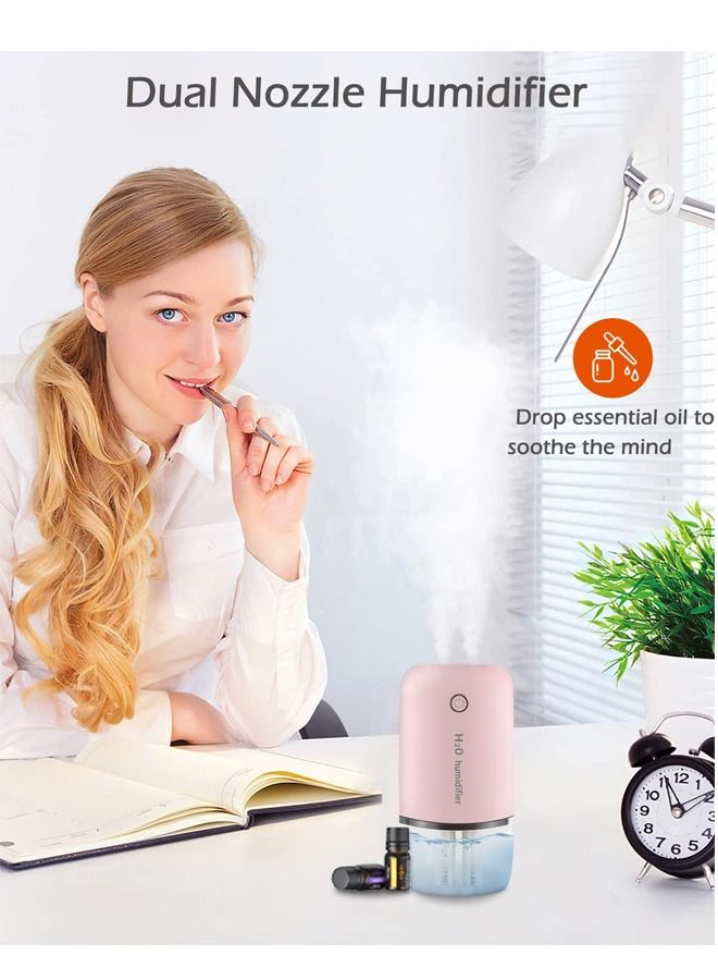 PADOM مرطب الهواء البارد من بادوم بسعة 400 مل، مرطب محمول بالموجات فوق الصوتية، هادئ، مزود بوضعين للرذاذ، رذاذ كبير صامت، مناسب لغرف النوم والمكتب والأماكن الأخرى، وردي - Image 2