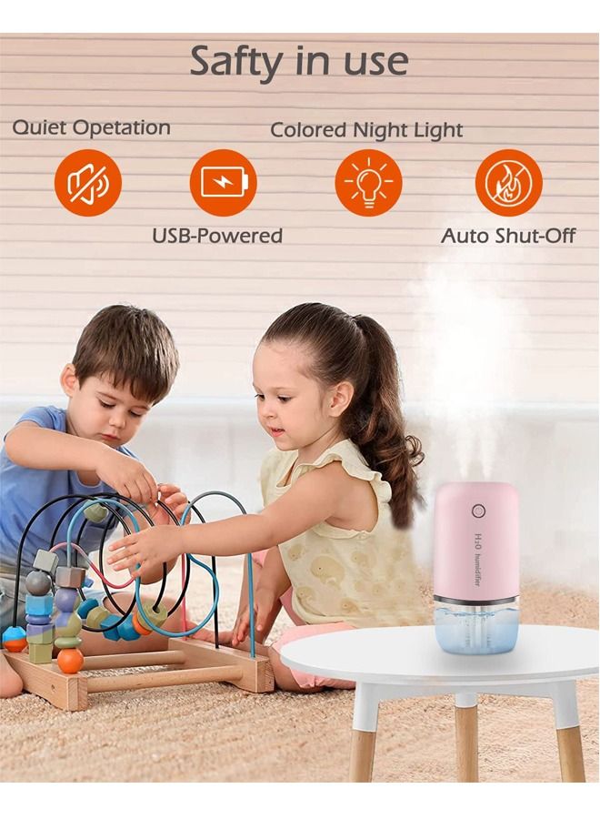 PADOM مرطب الهواء البارد من بادوم بسعة 400 مل، مرطب محمول بالموجات فوق الصوتية، هادئ، مزود بوضعين للرذاذ، رذاذ كبير صامت، مناسب لغرف النوم والمكتب والأماكن الأخرى، وردي - Image 4