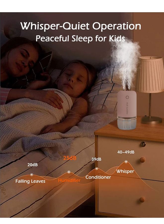 PADOM مرطب الهواء البارد من بادوم بسعة 400 مل، مرطب محمول بالموجات فوق الصوتية، هادئ، مزود بوضعين للرذاذ، رذاذ كبير صامت، مناسب لغرف النوم والمكتب والأماكن الأخرى، وردي - Image 5