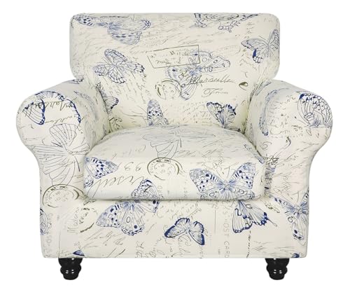 SearchI Stretch Sofa Cover Printed Couch Covers Floral Pattern 2 Piece Armchair Slipcover with Separate Chair Cushion Cover Washable Furniture Protector for Living RoomChair Butterfly Pattern - Image 1