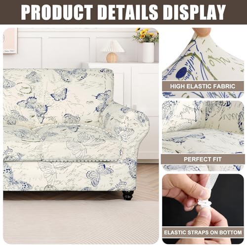 SearchI Stretch Sofa Cover Printed Couch Covers Floral Pattern 2 Piece Armchair Slipcover with Separate Chair Cushion Cover Washable Furniture Protector for Living RoomChair Butterfly Pattern - Image 3