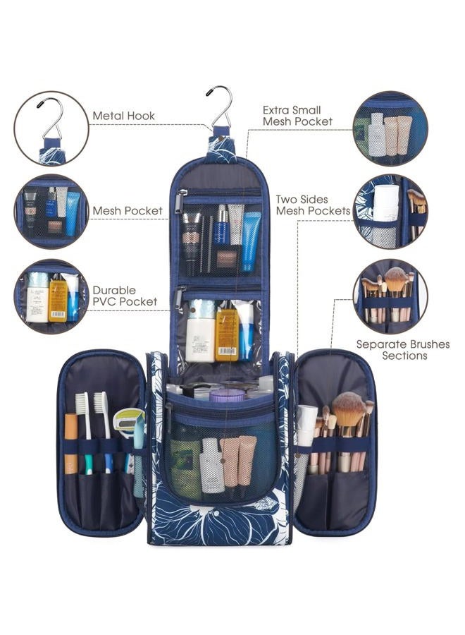 Narwey Small Hanging Travel Toiletry Bag Cosmetic Make up Organizer for Women and Men (Medium, Blue Lotus)  - Image 2