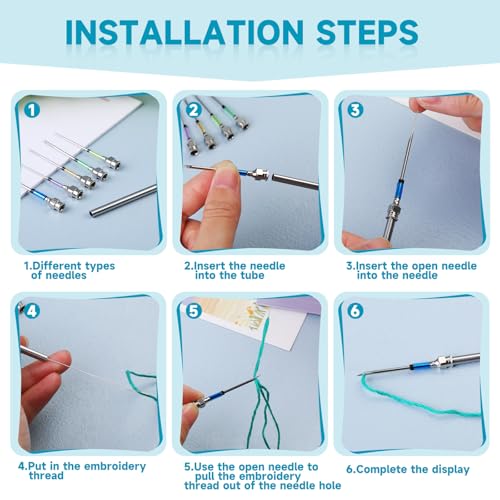 Mayboos 8 Pcs Embroidery Stitching Kit - Punch Needles, Cross Stitch Tools with 4 Colors Thread - Image 3