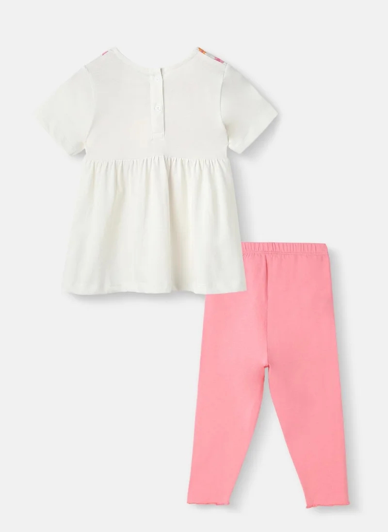 نوتيناتي Nautinati Girls' Cotton Floral Top and Bottoms With Gathered Waistline and Tassels