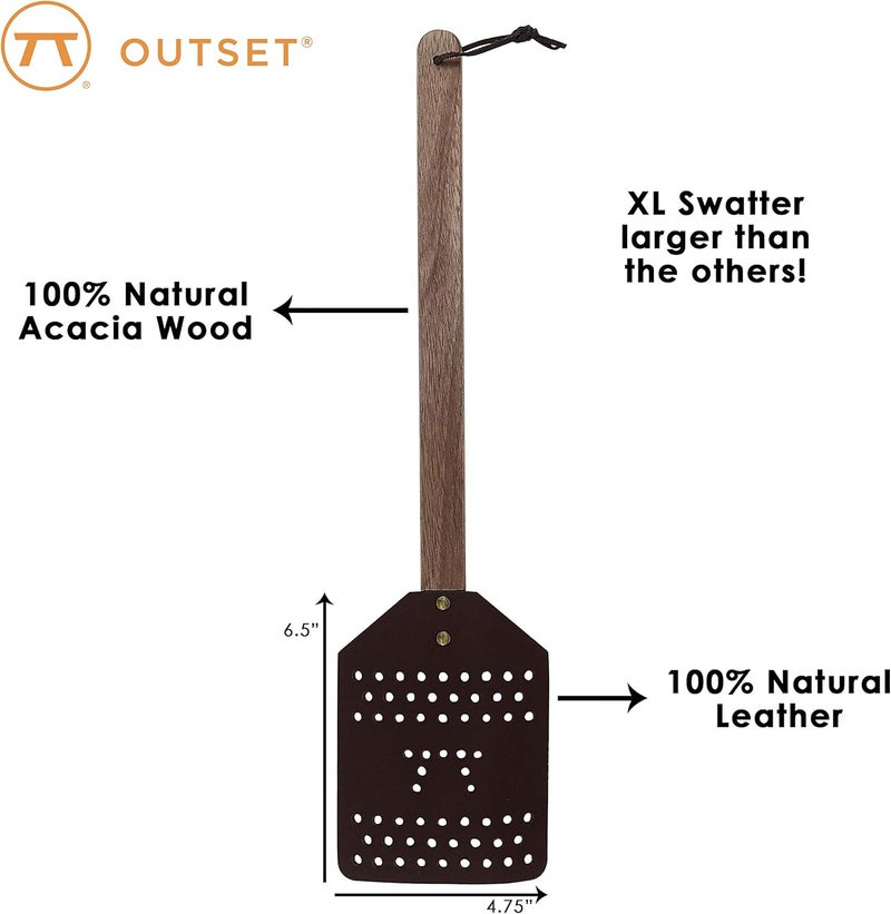 Outset Acacia Wood and Leather Heavy Duty, Extra Large Fly Swatter, Brown (Pack of 3) - Image 2