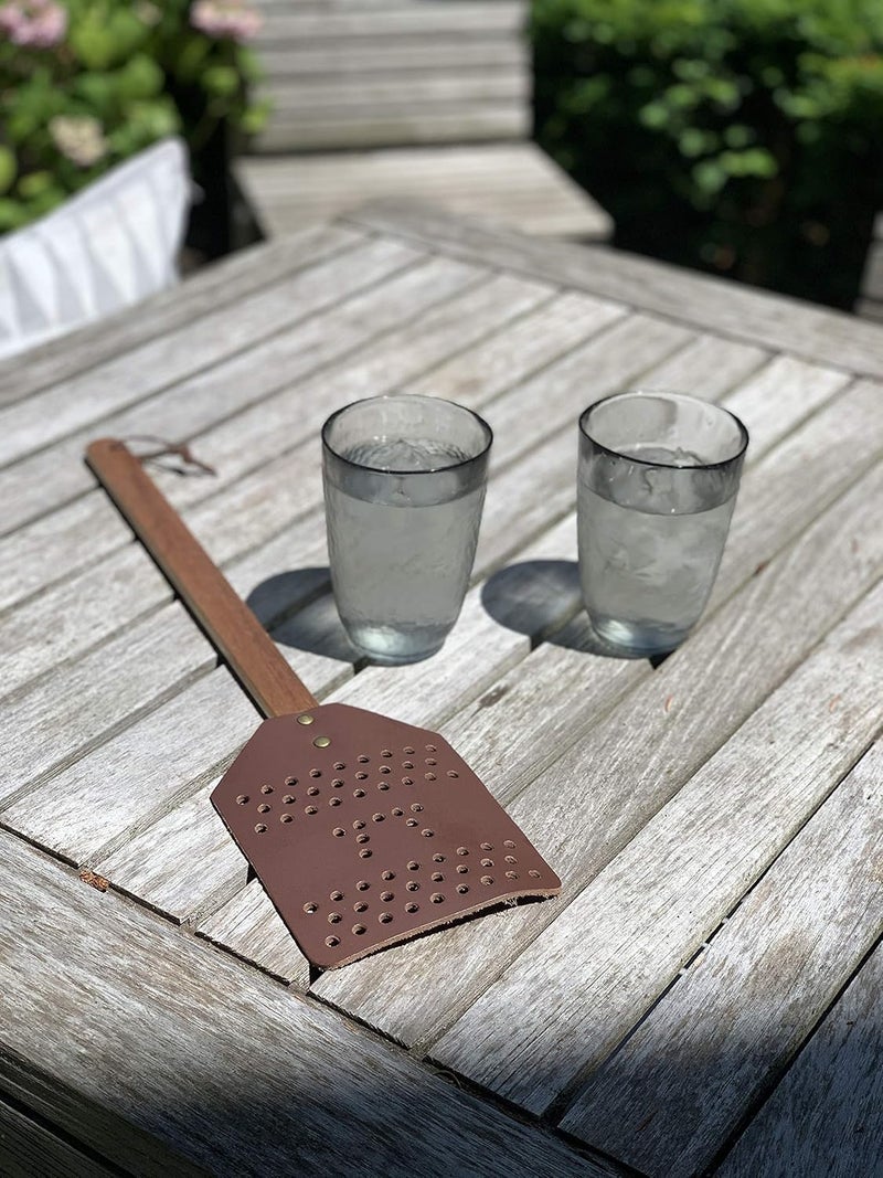 Outset Acacia Wood and Leather Heavy Duty, Extra Large Fly Swatter, Brown (Pack of 3) - Image 3