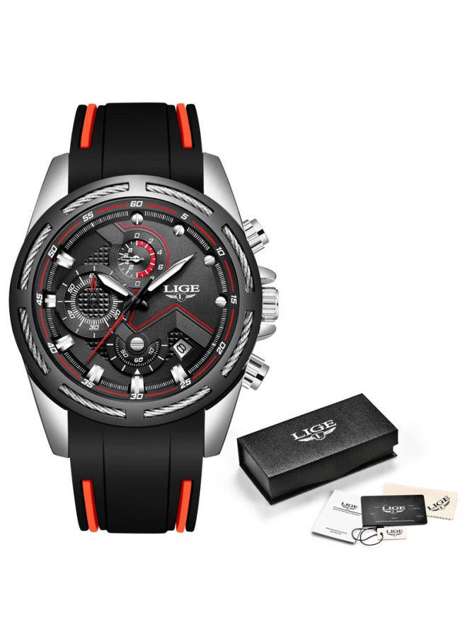 Lige Lige Silicone Tape Sports Waterproof Watch Luminous Multifunctional Chronograph  Atmospheric Men's Watch 9957