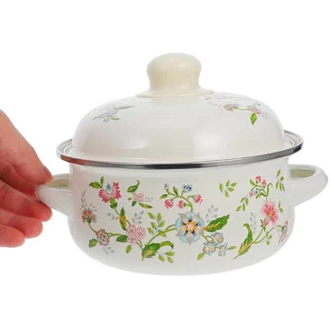 rayihni 3Pcs Enamel Mini Soup Pot Stovetop Stew Pot Casserole Cooking Pans Sauce Pan Braiser Pan With Lid Cooking Pot With Handles Beige - Image 3