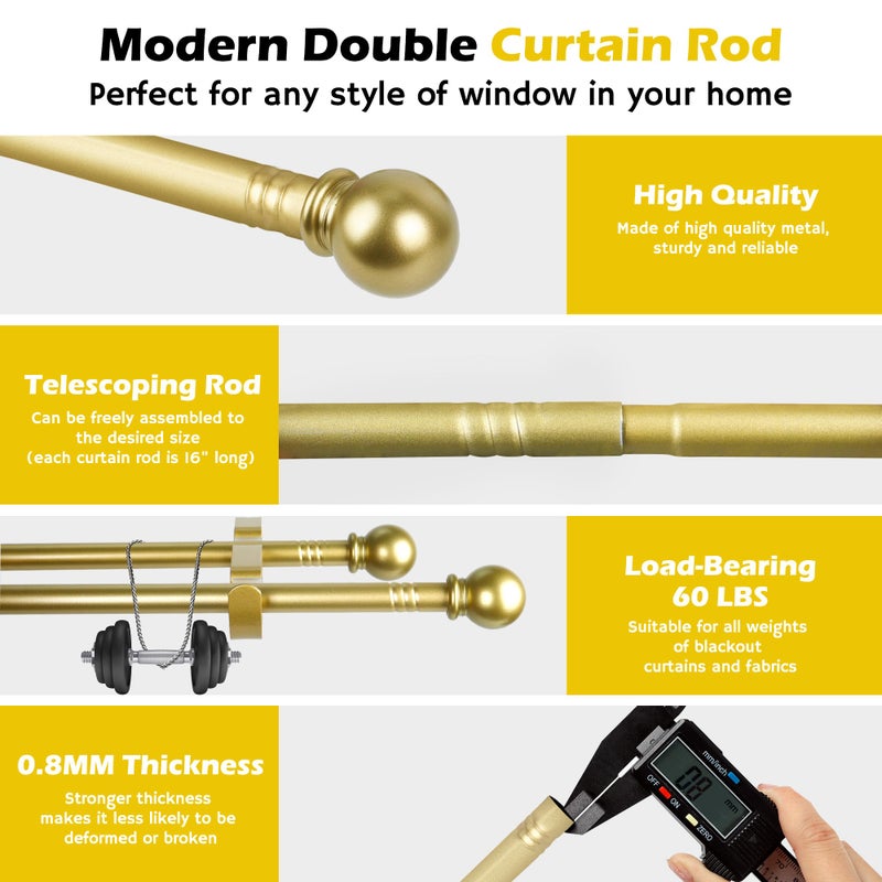 Guankai Double Curtain Rods for Windows Set 30 to 60 Inch,Gold Curtains Rod with 2PCS Drapey Pole Brackets,Small Extra Long 5/8" Diameter Blackout Cortineros Para Ventanas for Bedroom,Living Room - Image 5