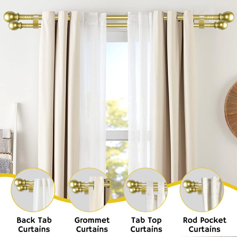 Guankai Double Curtain Rods for Windows Set 30 to 60 Inch,Gold Curtains Rod with 2PCS Drapey Pole Brackets,Small Extra Long 5/8" Diameter Blackout Cortineros Para Ventanas for Bedroom,Living Room - Image 3