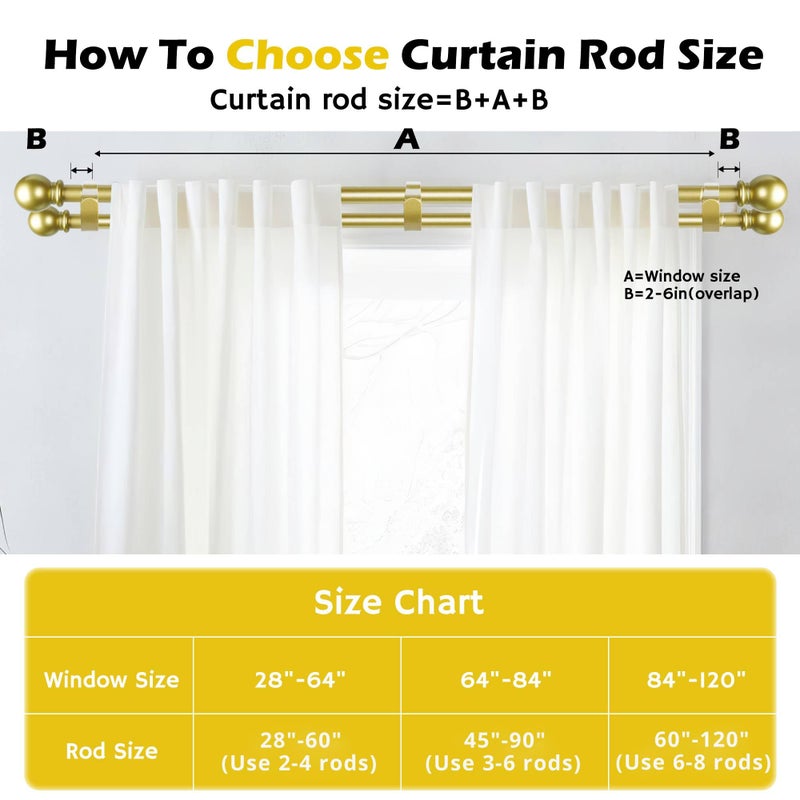 Guankai Double Curtain Rods for Windows Set 30 to 60 Inch,Gold Curtains Rod with 2PCS Drapey Pole Brackets,Small Extra Long 5/8" Diameter Blackout Cortineros Para Ventanas for Bedroom,Living Room - Image 2