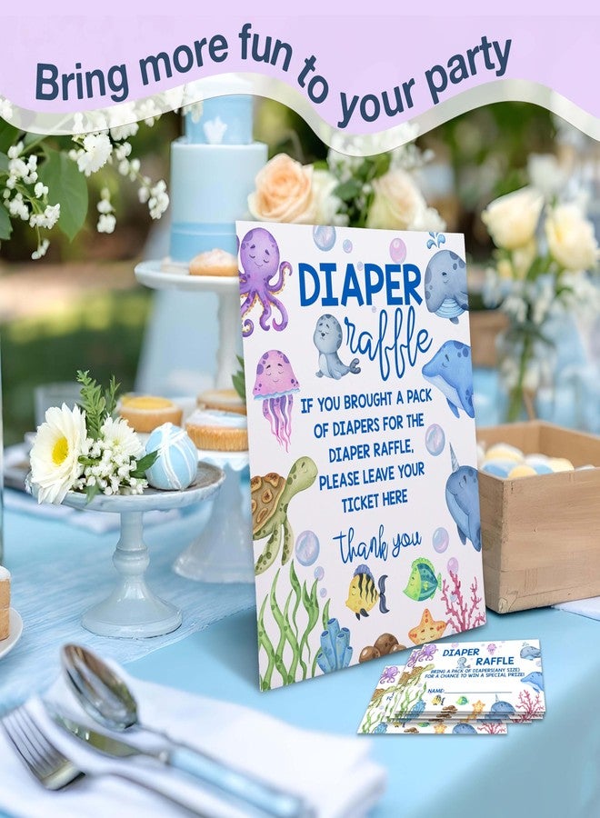 DETIHO Under the Sea Diaper Raffle Tickets with Sign - Ocean Animals Baby Shower Game Card Set-1 Sign and 50 Tickets For Baby Shower Party Supplies - F02 - Image 3