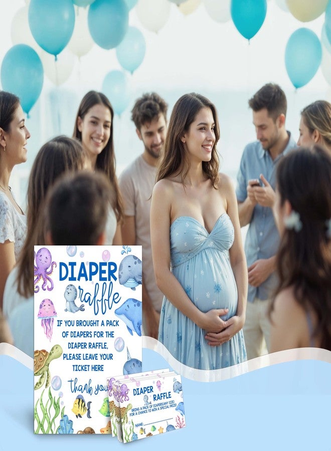 DETIHO Under the Sea Diaper Raffle Tickets with Sign - Ocean Animals Baby Shower Game Card Set-1 Sign and 50 Tickets For Baby Shower Party Supplies - F02 - Image 4