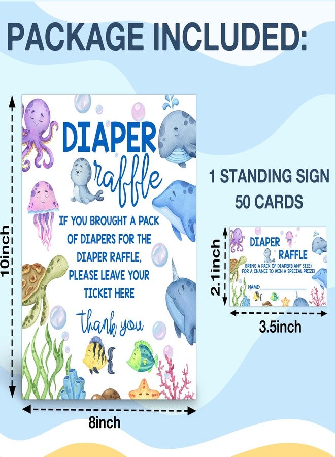 DETIHO Under the Sea Diaper Raffle Tickets with Sign - Ocean Animals Baby Shower Game Card Set-1 Sign and 50 Tickets For Baby Shower Party Supplies - F02 - Image 2