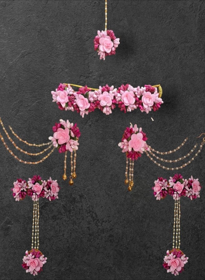 Koogly Home Handmade Jewellery set for Haldi, Mehndi, Godbharai Set For Women/Girls. Floral Jewellery Set, Jewellery Gift (Pink) - Image 2