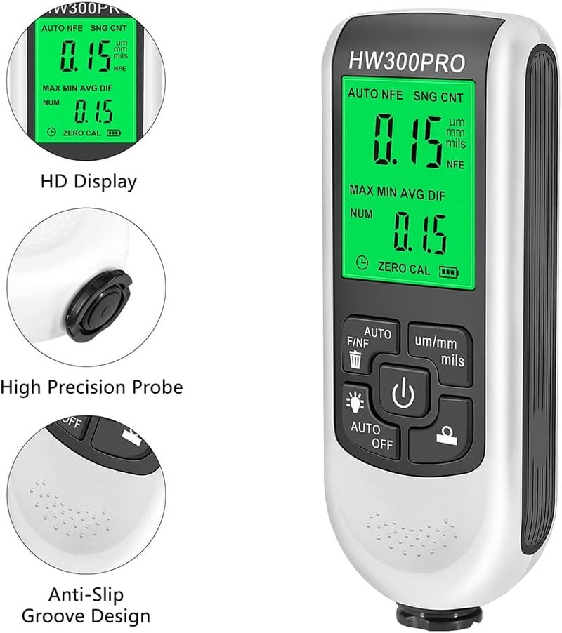 EMVANV Paint Thickness Gauge, Digital Meter Probe Paint Thickness Gauge Zero Calibration Digital Display Car Coating LCD(White) - Image 4
