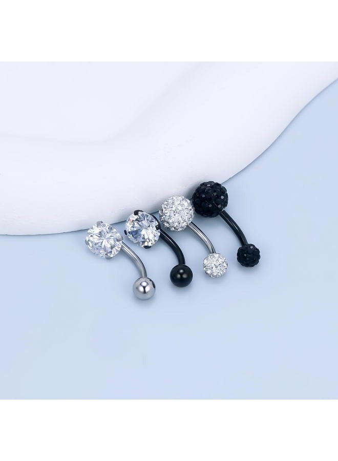 Vsnnsns 14G Belly Button Ring Piercing Jewelry 316L Stainless Surgical Steel Heart CZ Pearl Butterfly Flower Navel Rings Dangle Belly Button Ring Navel Piercing Jewelry for Women Men Hypoallergenic - Image 4