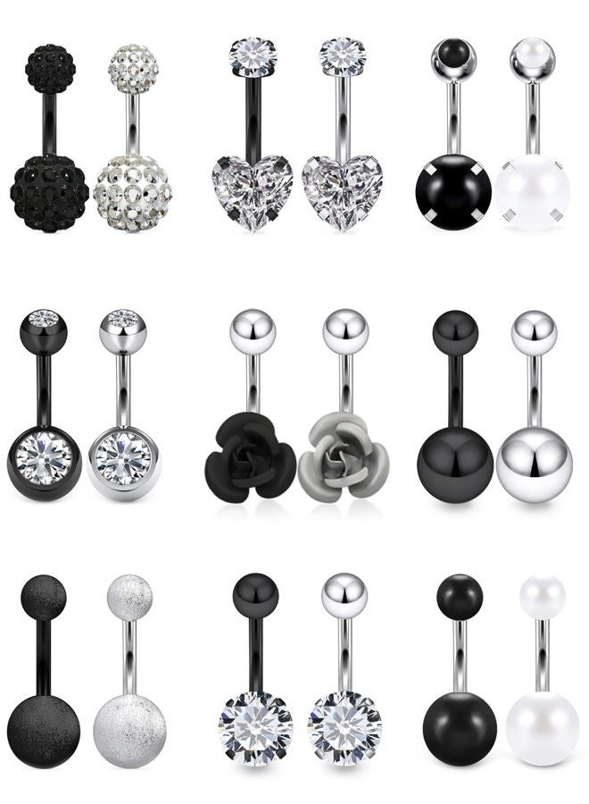 Vsnnsns 14G Belly Button Ring Piercing Jewelry 316L Stainless Surgical Steel Heart CZ Pearl Butterfly Flower Navel Rings Dangle Belly Button Ring Navel Piercing Jewelry for Women Men Hypoallergenic - Image 1