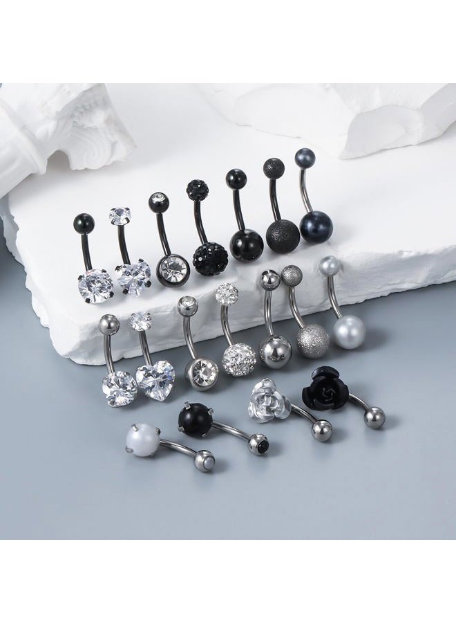 Vsnnsns 14G Belly Button Ring Piercing Jewelry 316L Stainless Surgical Steel Heart CZ Pearl Butterfly Flower Navel Rings Dangle Belly Button Ring Navel Piercing Jewelry for Women Men Hypoallergenic - Image 2