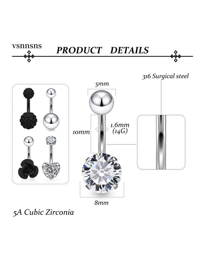 Vsnnsns 14G Belly Button Ring Piercing Jewelry 316L Stainless Surgical Steel Heart CZ Pearl Butterfly Flower Navel Rings Dangle Belly Button Ring Navel Piercing Jewelry for Women Men Hypoallergenic - Image 3