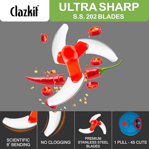 Clazkit Kitchen Dori Handy Vegetable and Fruit Manual Onion Dry Fruit Salad Maker Vegetable Quick String Chopper Machine, Cutter – 3 Stainless Steel Blades -450ml - Image 2