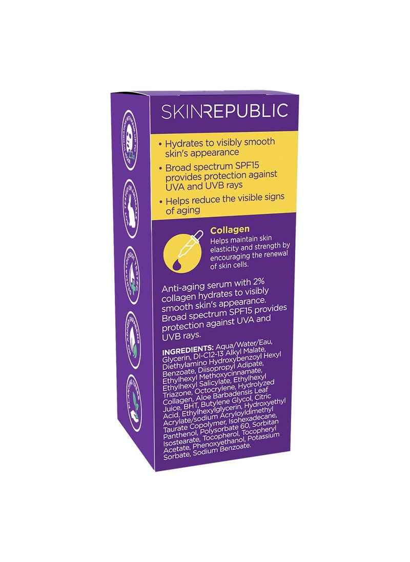 SKIN REPUBLIC Skin Republic 2% Collagen SPF 15 Anti-Aging Serum to reduce fine lines and wrinkles, Helps keep skin plump and firm for a youthful look (30ml)  - Image 2